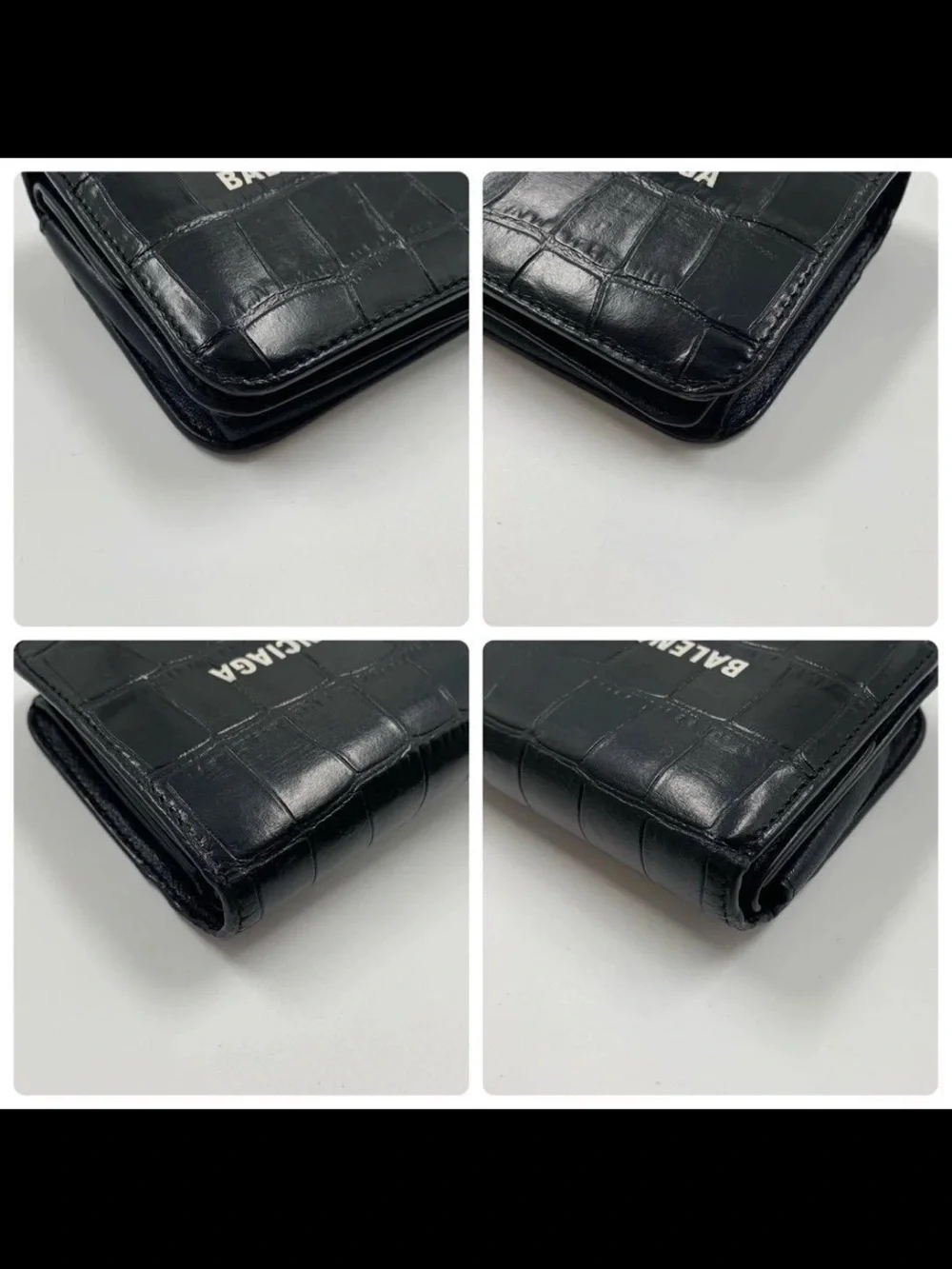 Balenciaga Black Croc-Embossed Compact Leather Wallet